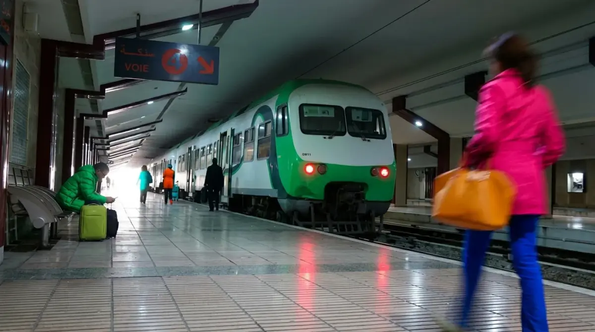 Train arriving at Casa Port station in Casablanca
