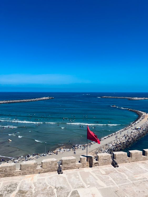 Aerial view of the ramparts of Essaouira and the Atlantic Ocean