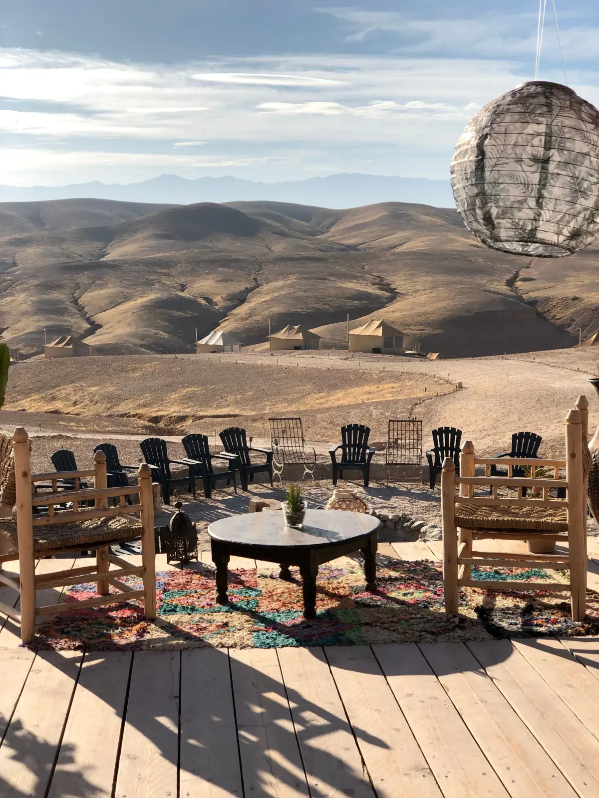 Luxury glamping tents in the rocky Agafay Desert