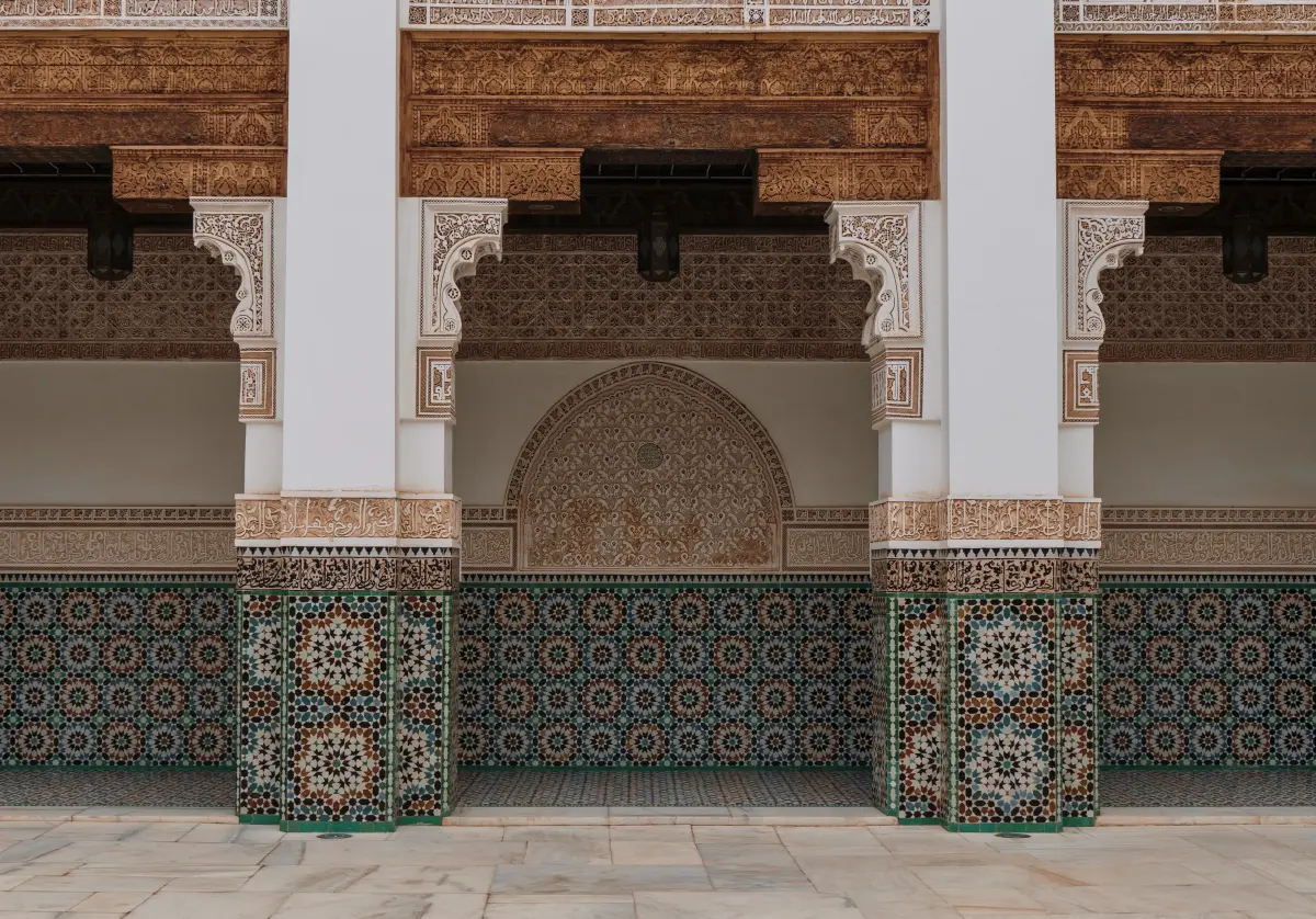 The stunning central courtyard of Ben Youssef Madrasa