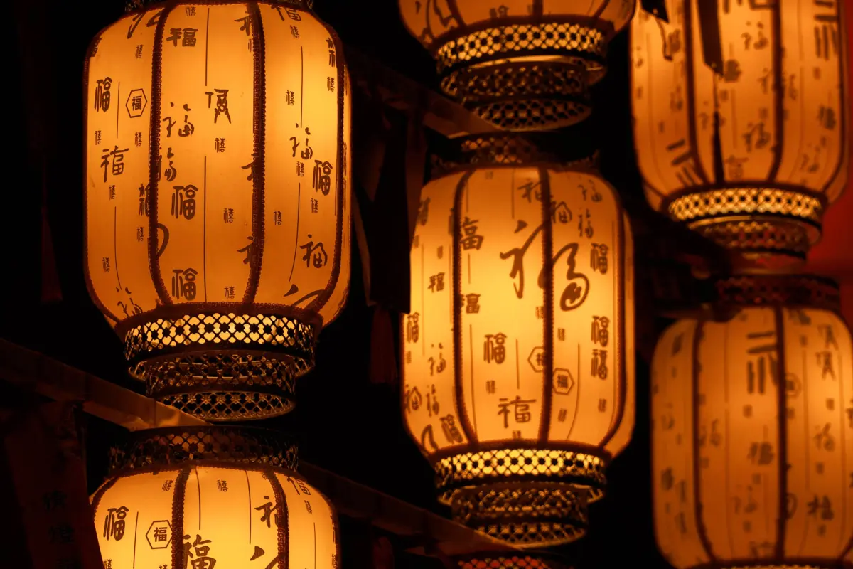 The vibrant, glowing lanterns of the Marrakech souks at night