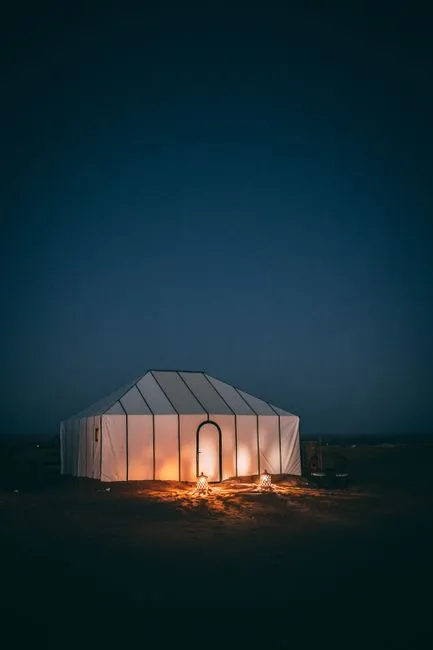 Luxury Sahara desert camp night setup